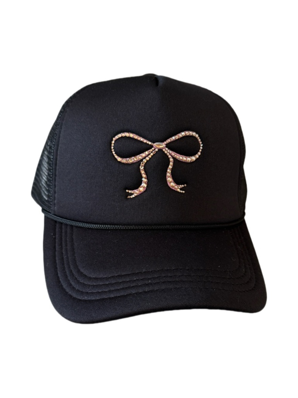 Black Embellished Bow Trucker Hat